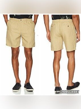 28 Palms Linen Men's Flat Front Stretch Waist Tan Khaki Shorts Size XXL